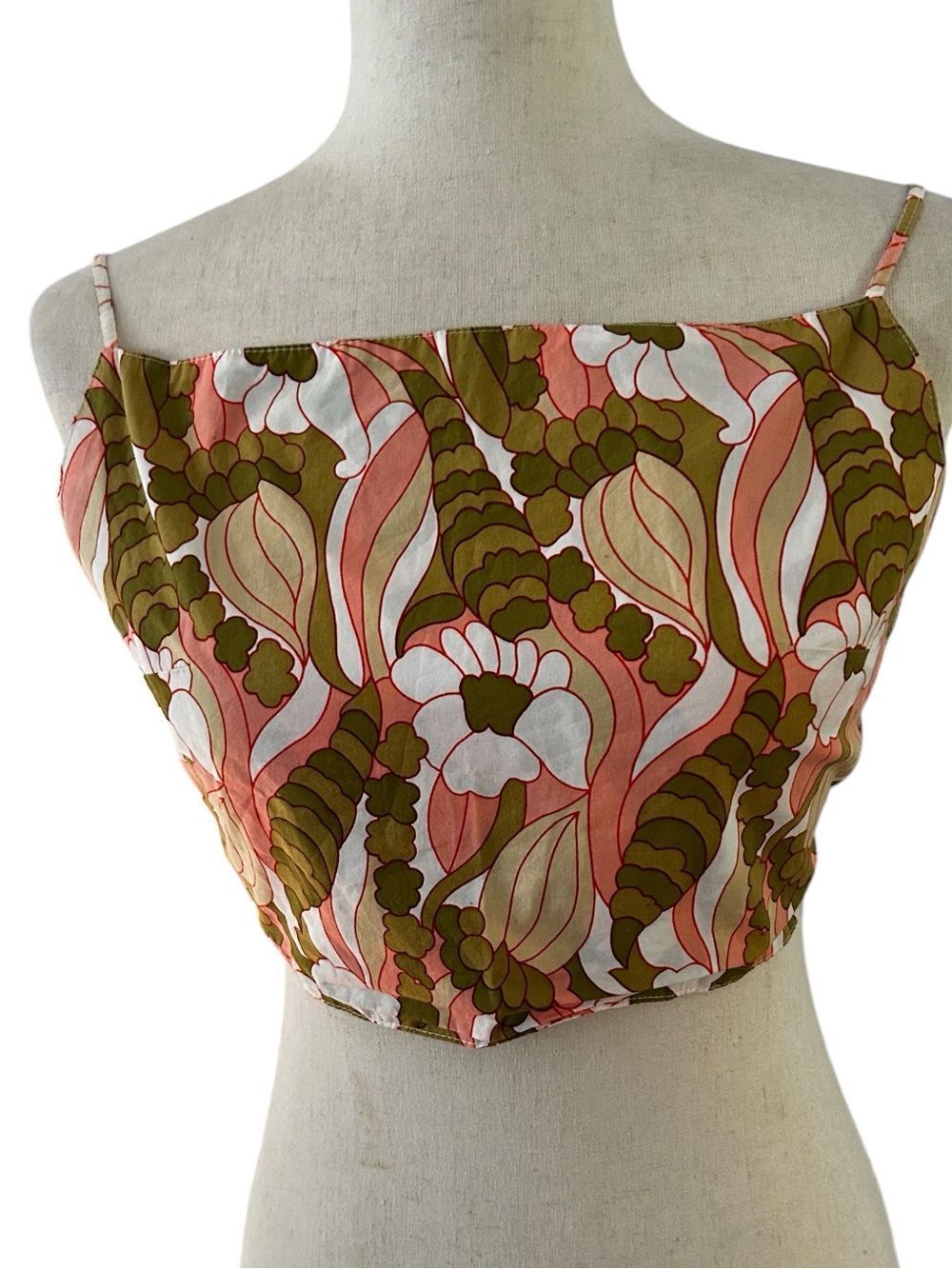 S/W/F Pink Floral Print Spaghetti Strap halter backless Top one size fits most